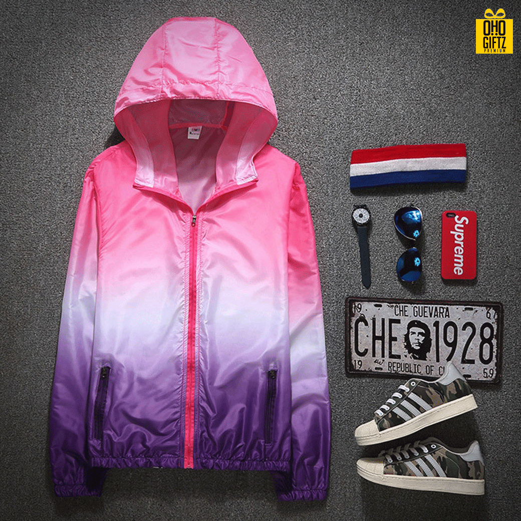 เสื้อคลุมทูโทนกันลม&UV สกรีนโลโก้ ทำเป็นของพรีเมี่ยมได้