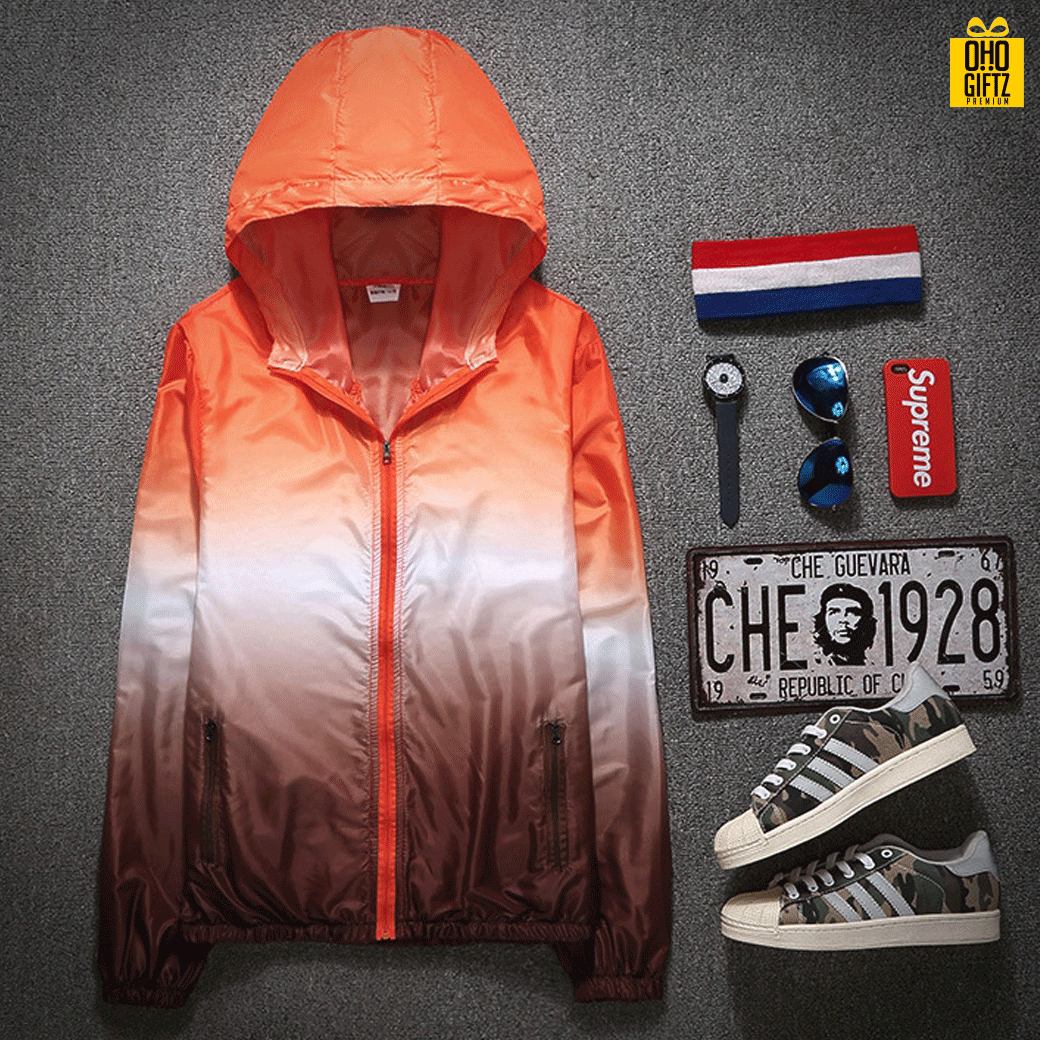 เสื้อคลุมทูโทนกันลม&UV สกรีนโลโก้ ทำเป็นของพรีเมี่ยมได้