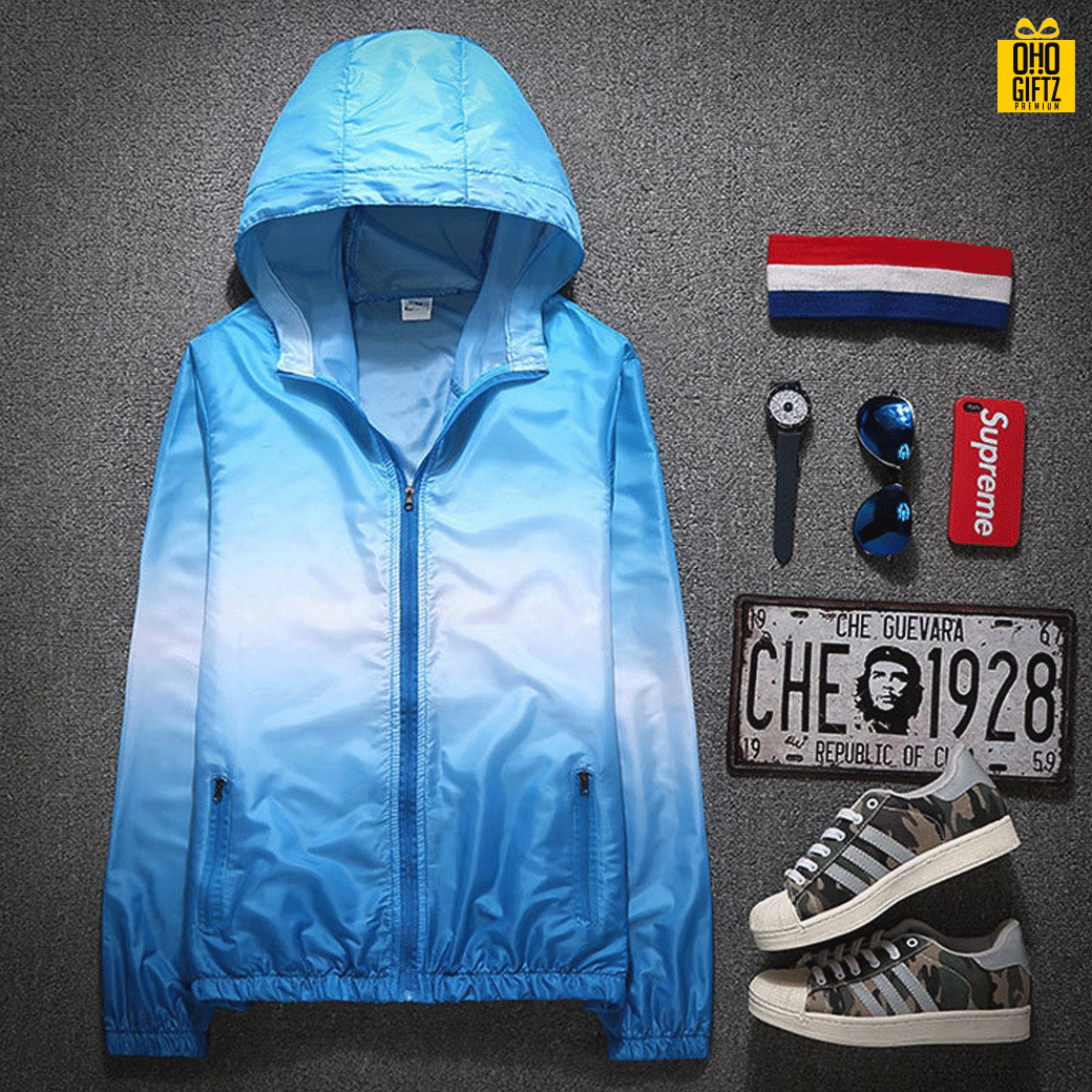 เสื้อคลุมทูโทนกันลม&UV สกรีนโลโก้ ทำเป็นของพรีเมี่ยมได้