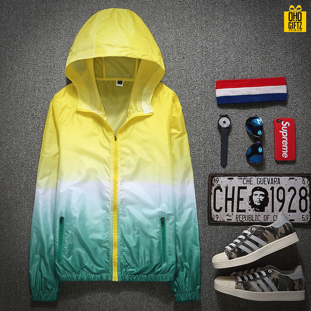 เสื้อคลุมทูโทนกันลม&UV สกรีนโลโก้ ทำเป็นของพรีเมี่ยมได้