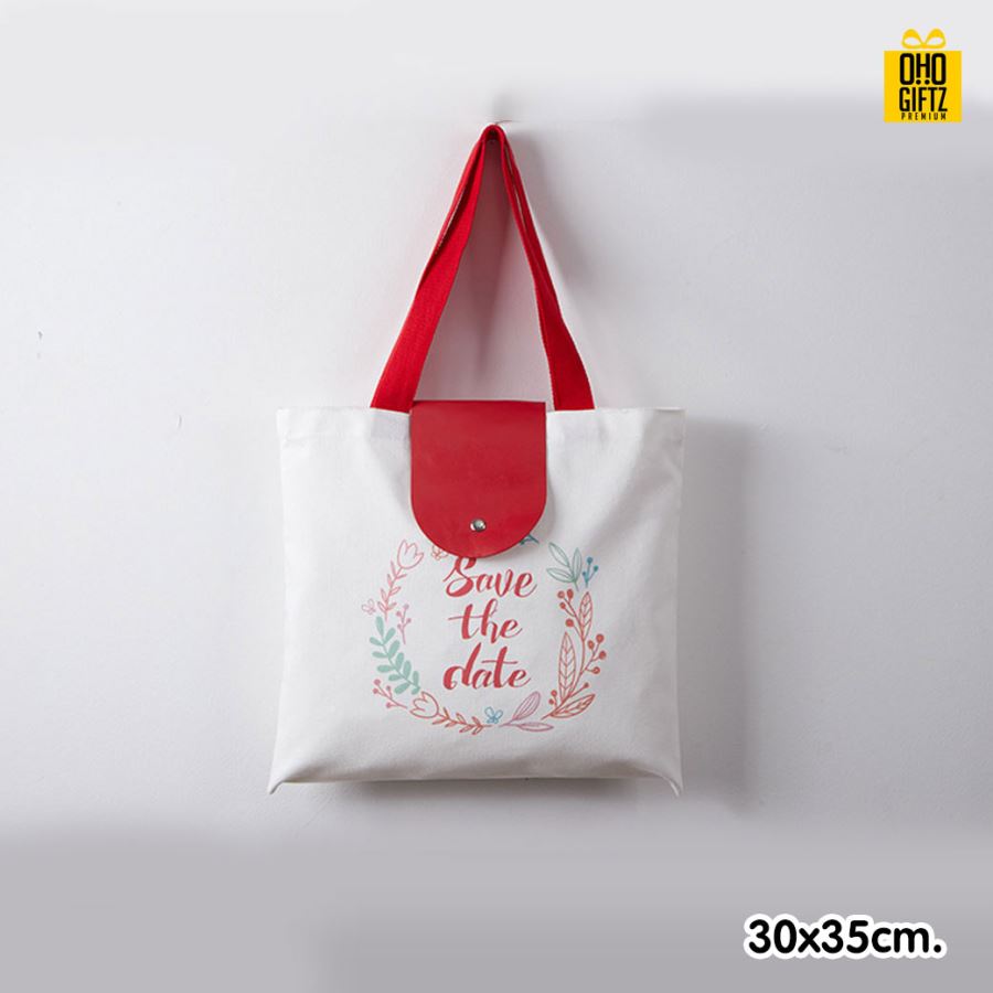 กระเป๋าช้อปปิ้งพับได้ สกรีนโลโก้  ทำเป็นของพรีเมี่ยม  