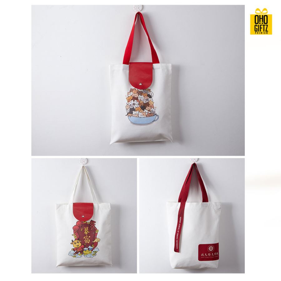 กระเป๋าช้อปปิ้งพับได้ สกรีนโลโก้  ทำเป็นของพรีเมี่ยม  