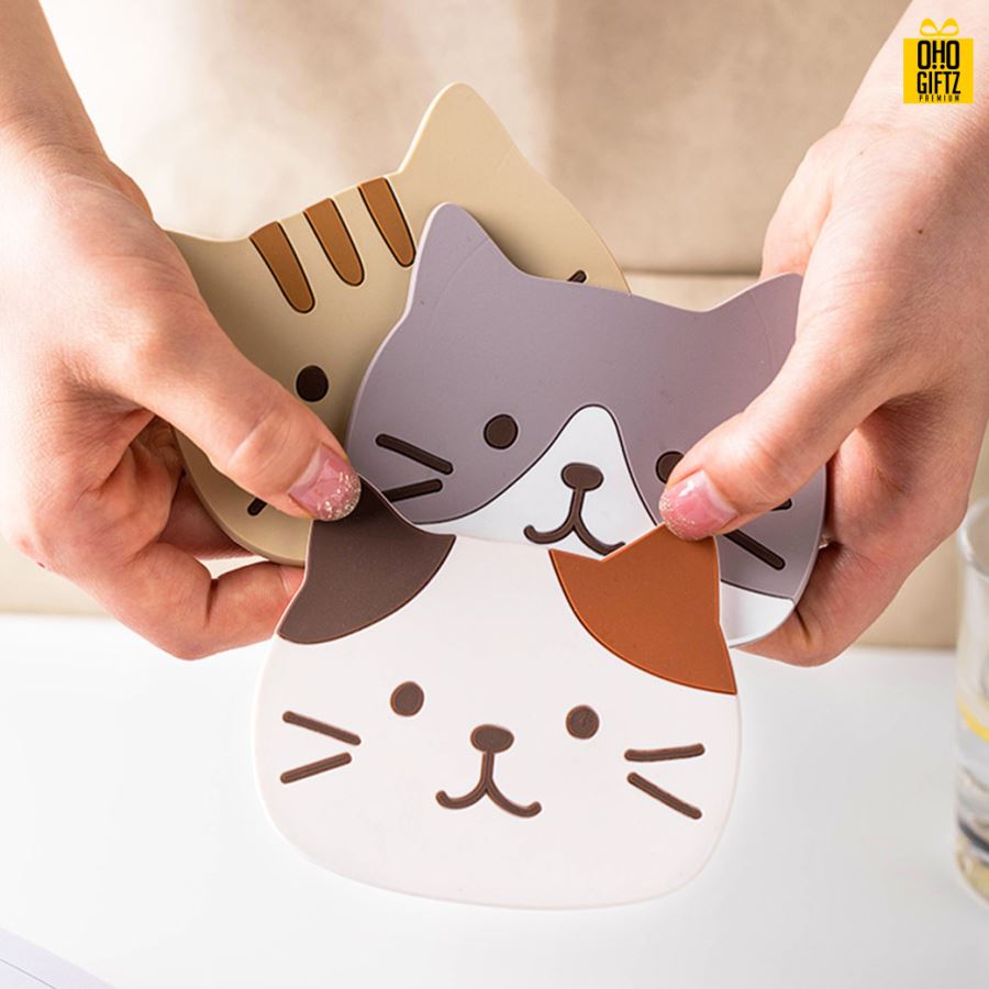 เเผ่นรองแก้วน้องแมวกันลื่น สกรีนชื่อ, โลโก้, พิมพ์ภาพได้