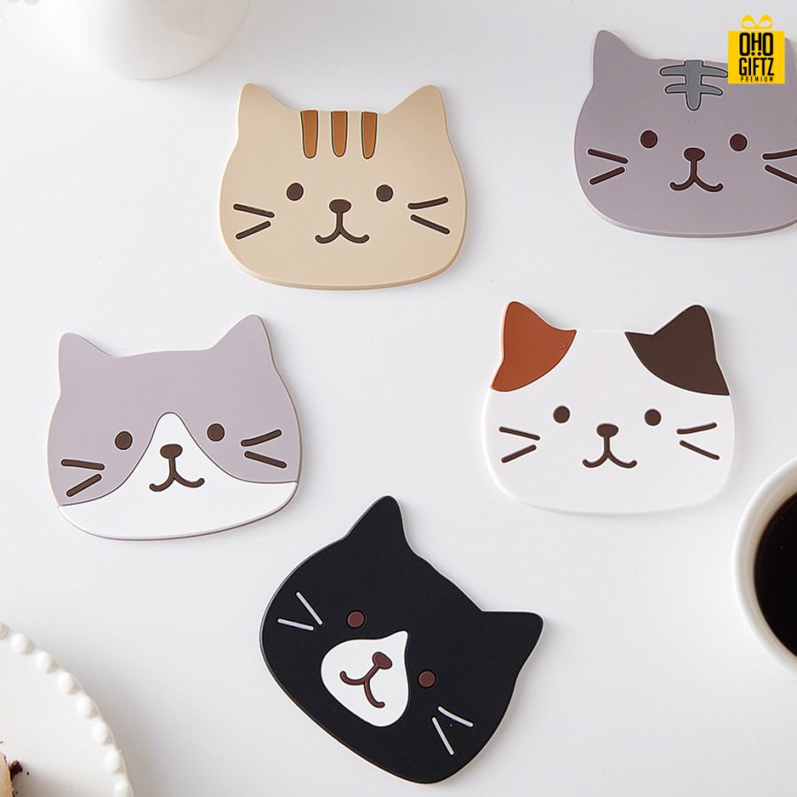 เเผ่นรองแก้วน้องแมวกันลื่น สกรีนชื่อ, โลโก้, พิมพ์ภาพได้