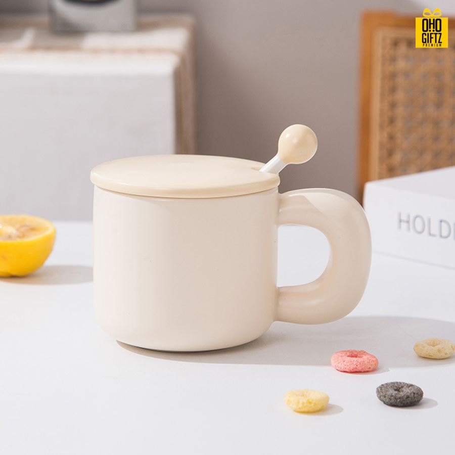 ถ้วยแก้วเซรามิกพร้อมฝาปิด สกรีนชื่อ สกรีนโลโก้ ทำเป็นของพรีเมี่ยมได้