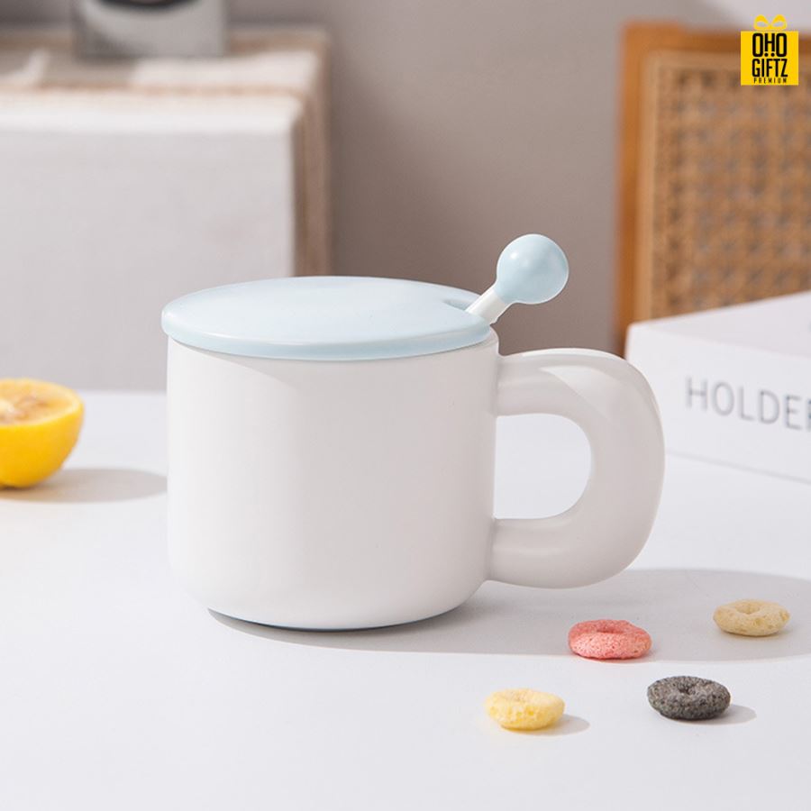 ถ้วยแก้วเซรามิกพร้อมฝาปิด สกรีนชื่อ สกรีนโลโก้ ทำเป็นของพรีเมี่ยมได้