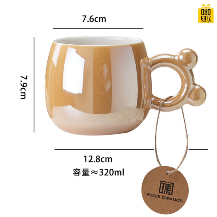 แก้วเซรามิกที่จับหูหมี สกรีนชื่อ สกรีนโลโก้ ทำเป็นของพรีเมี่ยมได้