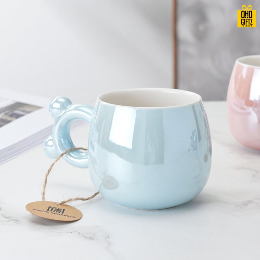 แก้วเซรามิกที่จับหูหมี สกรีนชื่อ สกรีนโลโก้ ทำเป็นของพรีเมี่ยมได้