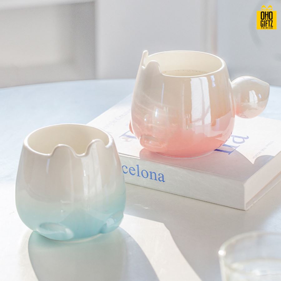 แก้วเซรามิกที่จับหางกระต่าย สกรีนชื่อ สกรีนโลโก้ ทำเป็นของพรีเมี่ยมได้