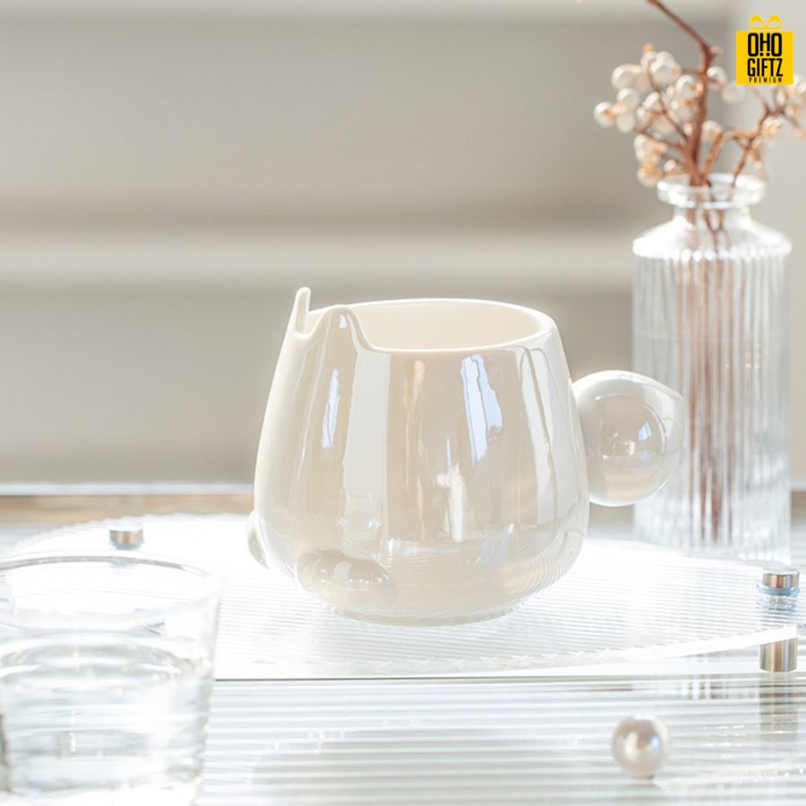 แก้วเซรามิกที่จับหางกระต่าย สกรีนชื่อ สกรีนโลโก้ ทำเป็นของพรีเมี่ยมได้