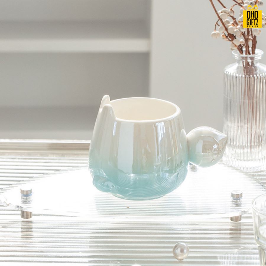 แก้วเซรามิกที่จับหางกระต่าย สกรีนชื่อ สกรีนโลโก้ ทำเป็นของพรีเมี่ยมได้