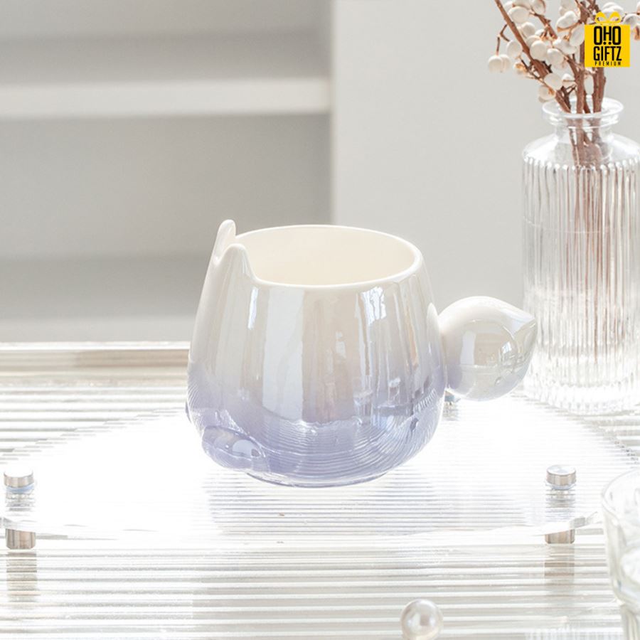 แก้วเซรามิกที่จับหางกระต่าย สกรีนชื่อ สกรีนโลโก้ ทำเป็นของพรีเมี่ยมได้