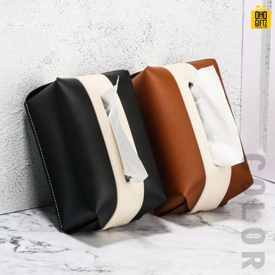 กล่องใส่ทิชชู่หนัง PU สกรีนโลโก้ ทำเป็นของพรีเมี่ยม ของชำร่วยได้