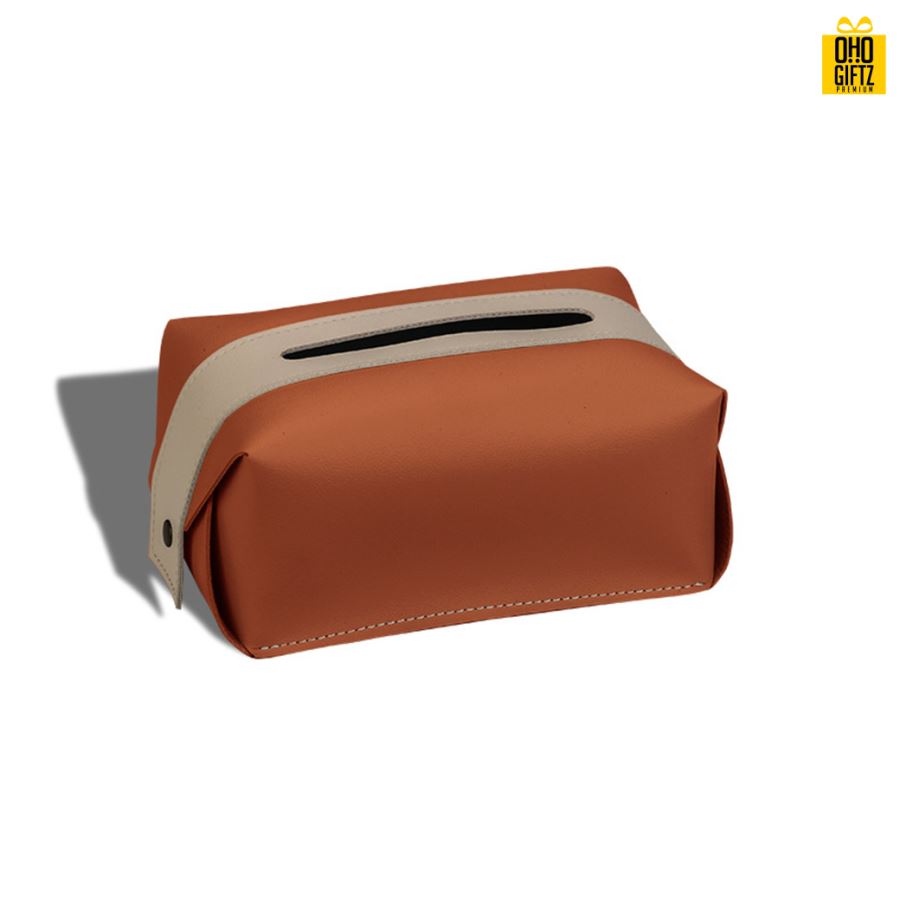 กล่องใส่ทิชชู่หนัง PU สกรีนโลโก้ ทำเป็นของพรีเมี่ยม ของชำร่วยได้