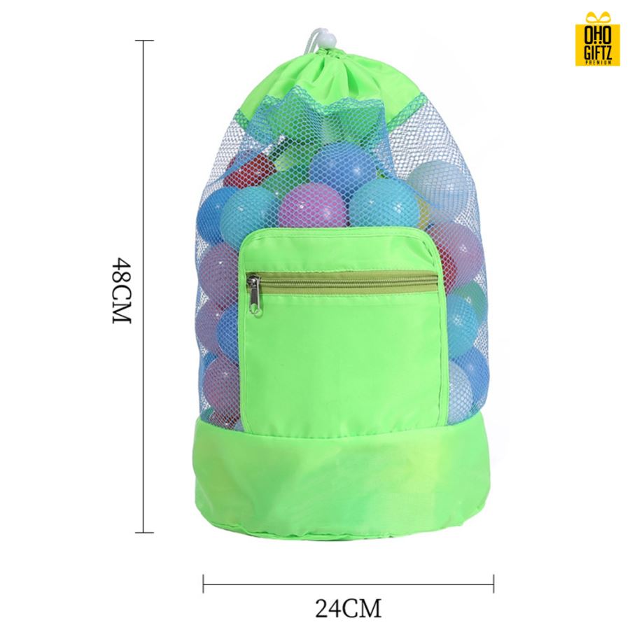 กระเป๋าสะพายหลังตาข่ายพับเก็บได้ สกรีนชื่อ สกรีนโลโก้  ทำเป็นของพรีเมี่ยมได้