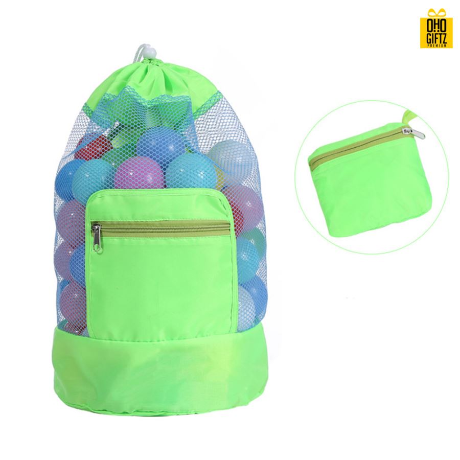 กระเป๋าสะพายหลังตาข่ายพับเก็บได้ สกรีนชื่อ สกรีนโลโก้  ทำเป็นของพรีเมี่ยมได้
