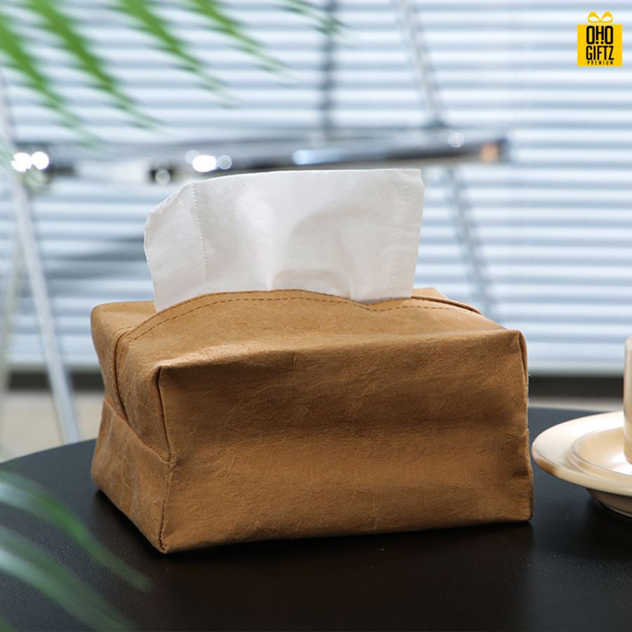 กล่องทิชชู่กระดาษคราฟท์ สกรีนโลโก้ ทำเป็นของพรีเมี่ยม ของชำร่วยได้