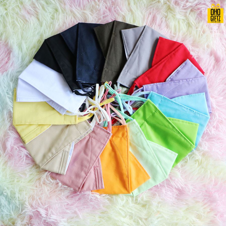 หน้ากากผ้าทรงเกาหลี (ผ้ามัสลิน+ผ้าคอตตอน) ผ้าหนา 3 ชั้น มีตัวปรับสายคล้องหู พร้อมสกรีนโลโก้