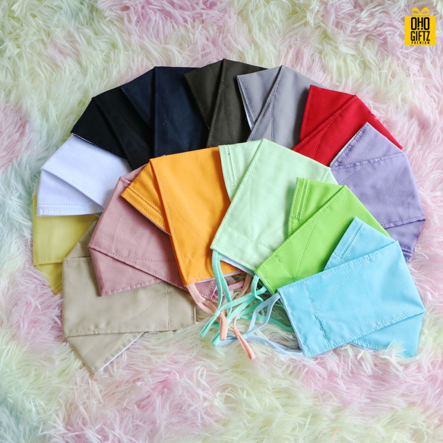 หน้ากากผ้าทรงเกาหลี (ผ้ามัสลิน+ผ้าคอตตอน) ผ้าหนา 3 ชั้น มีตัวปรับสายคล้องหู พร้อมสกรีนโลโก้