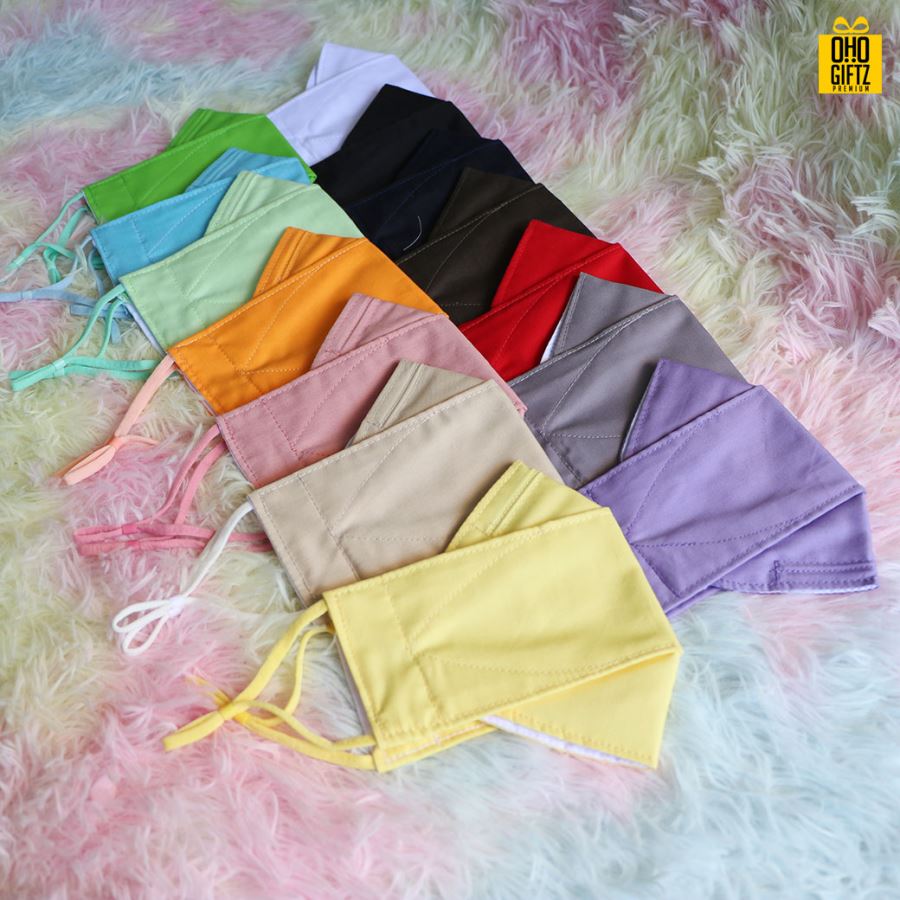 หน้ากากผ้าทรงเกาหลี (ผ้ามัสลิน+ผ้าคอตตอน) ผ้าหนา 3 ชั้น มีตัวปรับสายคล้องหู พร้อมสกรีนโลโก้