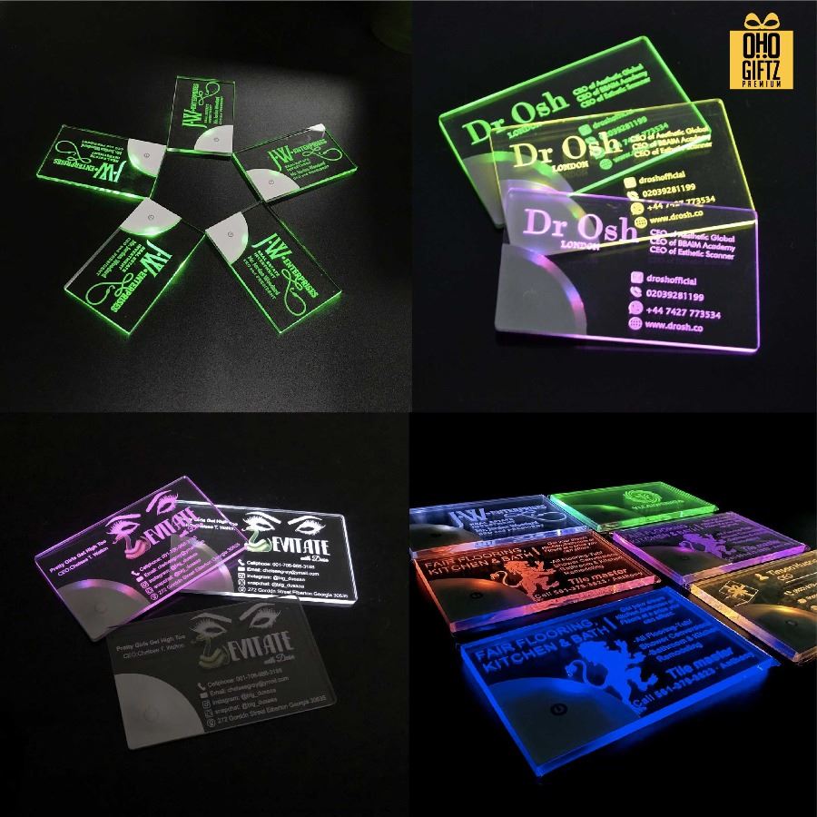 นามบัตรอะคริลิค ไฟ LED สกรีนโลโก้ ทำของพรีเมี่ยมได้