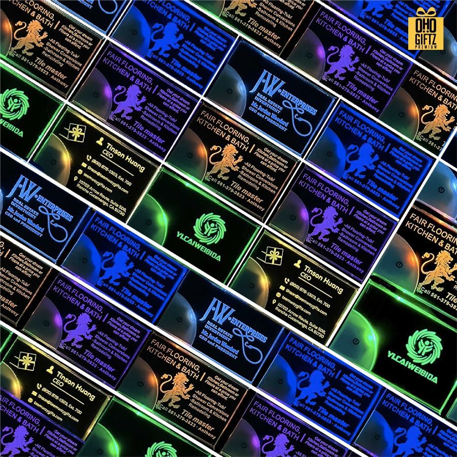 นามบัตรอะคริลิค ไฟ LED สกรีนโลโก้ ทำของพรีเมี่ยมได้