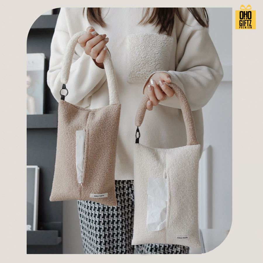 กระเป๋าผ้าใส่ทิชชู่แบบแขวนน่ารัก สกรีนโลโก้  ทำเป็นของพรีเมี่ยมได้