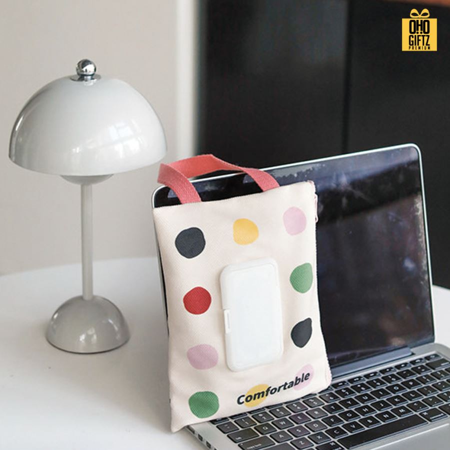 กระเป๋าผ้าใส่กล่องทิชชู่เปียกแบบแขวน น่ารัก สกรีนโลโก้ ทำเป็นของพรีเมี่ยมได้