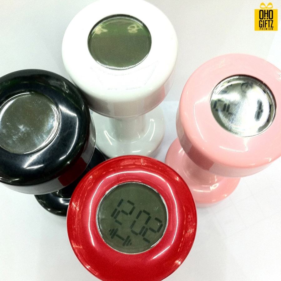 นาฬิกาปลุก ดีไซน์ดัมเบล สกรีนโลโก้ ทำเป็นของพรีเมี่ยมได้