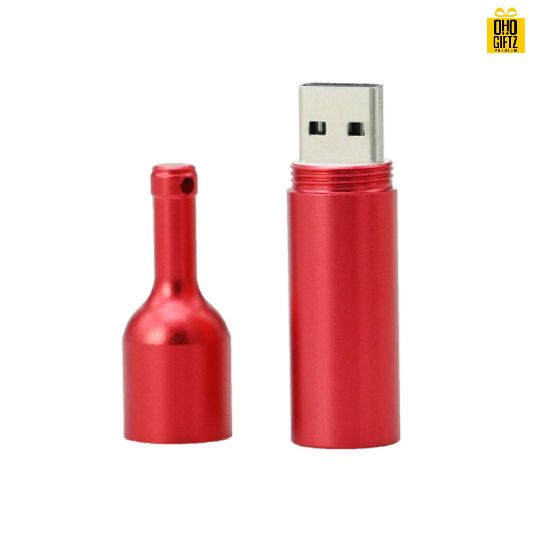 แฟลชไดร์ฟทรงขวดไวน์ สกรีนโลโก้ สกรีนชื่อร้าน ทำเป็นของพรีเมี่ยมได้