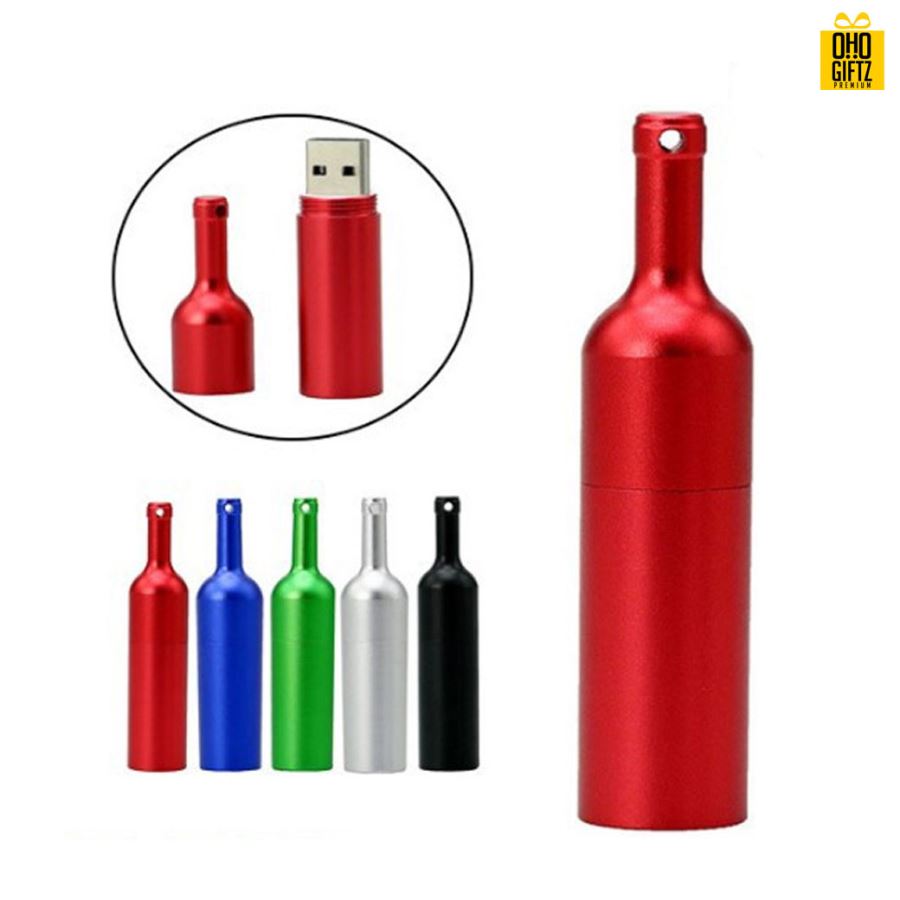 แฟลชไดร์ฟทรงขวดไวน์ สกรีนโลโก้ สกรีนชื่อร้าน ทำเป็นของพรีเมี่ยมได้