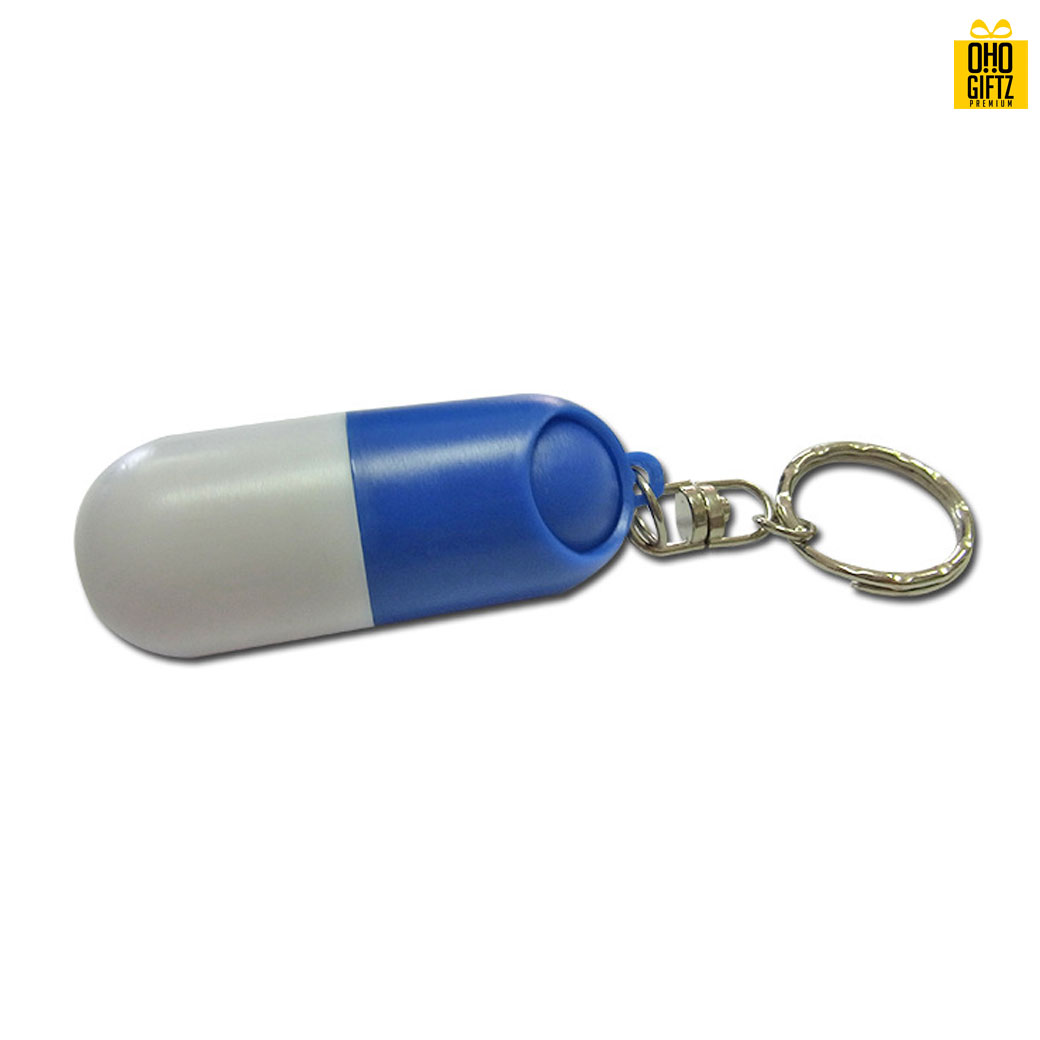 พวงกุญแจใส่ยาทรงแคปซูล สกรีนชื่อ สกรีนโลโก้ ทำเป็นของพรีเมี่ยมได้