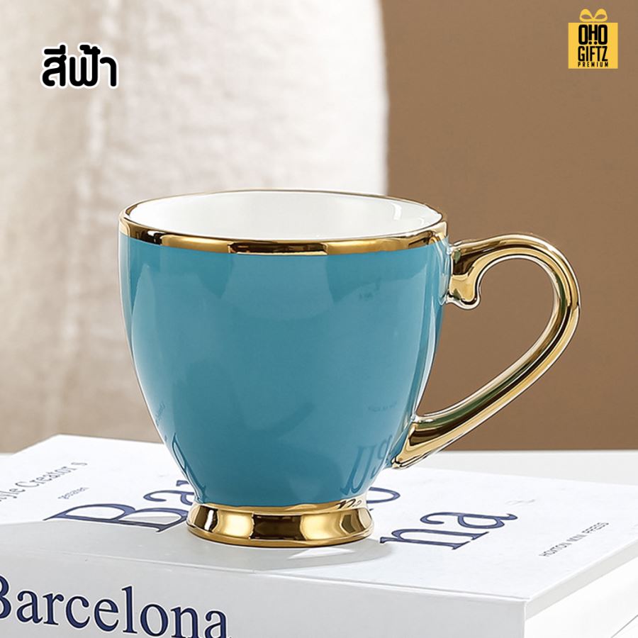 แก้วเซรามิกขอบทองหรูหรา สกรีนชื่อ สกรีนโลโก้ ทำเป็นของพรีเมี่ยมได้