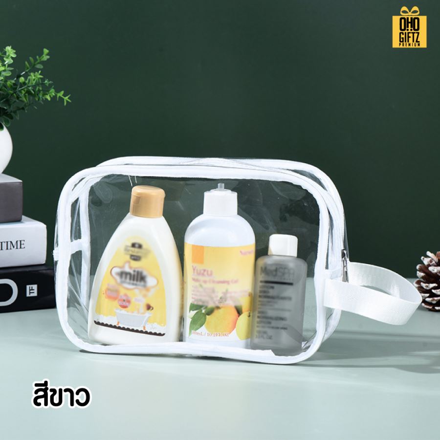 กระเป๋าใสมีสายคล้องมือ PVC สกรีนโลโก้ ทำเป็นของพรีเมี่ยม