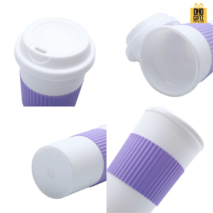 ถ้วยน้ำพลาสติกสองชั้น พร้อมยางจับ สกรีนโลโก้ ทำเป็นของพรีเมี่ยมได้