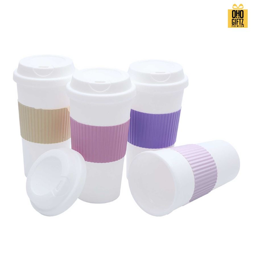 ถ้วยน้ำพลาสติกสองชั้น พร้อมยางจับ สกรีนโลโก้ ทำเป็นของพรีเมี่ยมได้