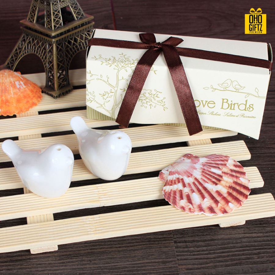 ที่ใส่เครื่องปรุงรูปนก พิมพ์สติกเกอร์ชื่อฟรี ทำเป็นของพรีเมี่ยม ของชำร่วยงานเเต่งงานได้