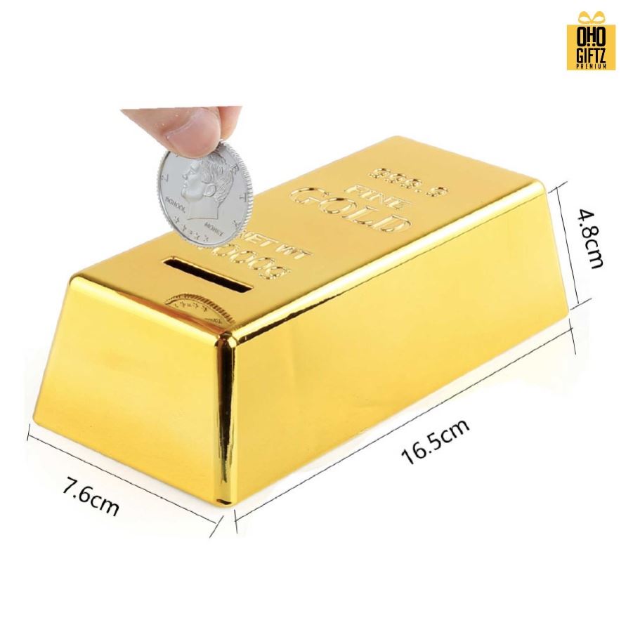 กระปุกออมสินทองแท่ง พลาสติก สกรีนโลโก้ ทำเป็นของพรีเมี่ยม ของชำร่วยได้