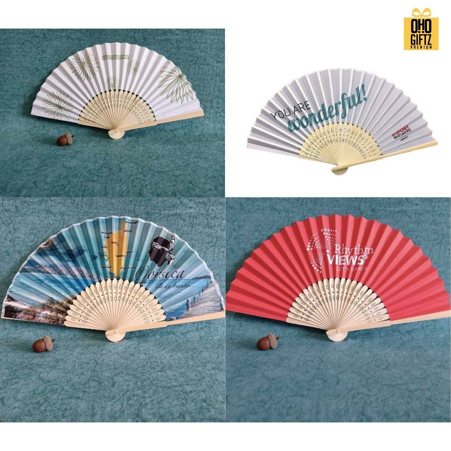 พัดจีนก้านไม้ไผ่ฉลุ พิมพ์ลายไม่จำกัดสี ทำเป็นสินค้าพรีเมี่ยม ของชำร่วย ของที่ระลึกได้