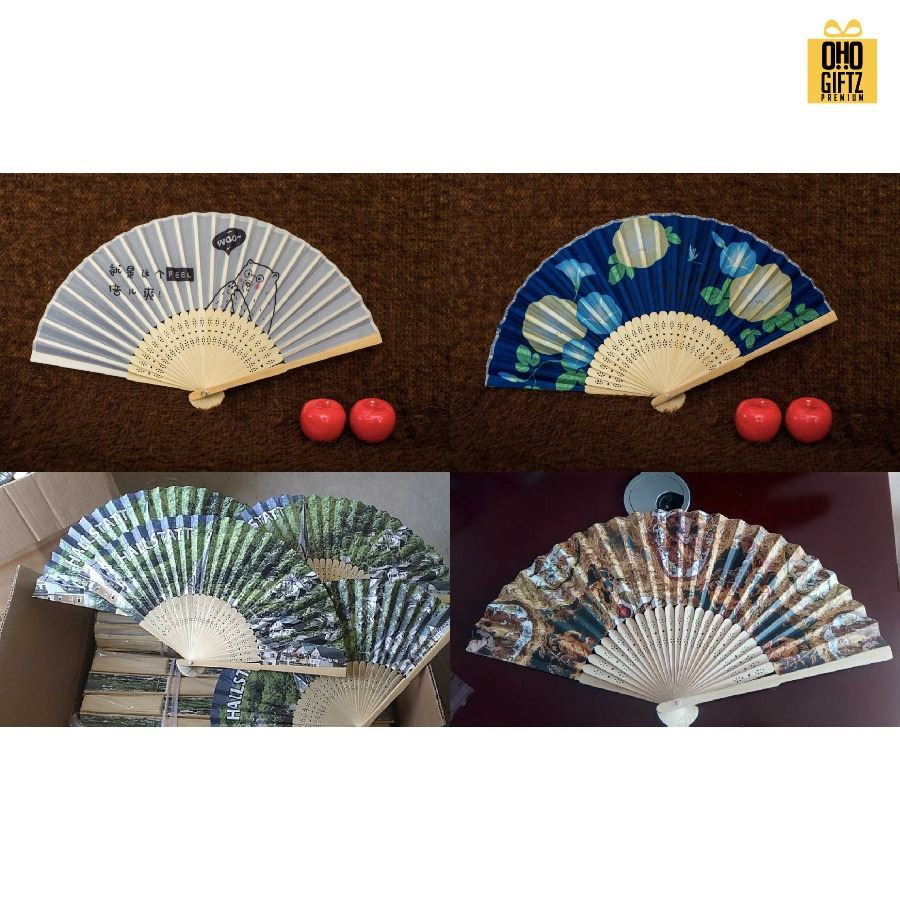 พัดจีนก้านไม้ไผ่ฉลุ พิมพ์ลายไม่จำกัดสี ทำเป็นสินค้าพรีเมี่ยม ของชำร่วย ของที่ระลึกได้