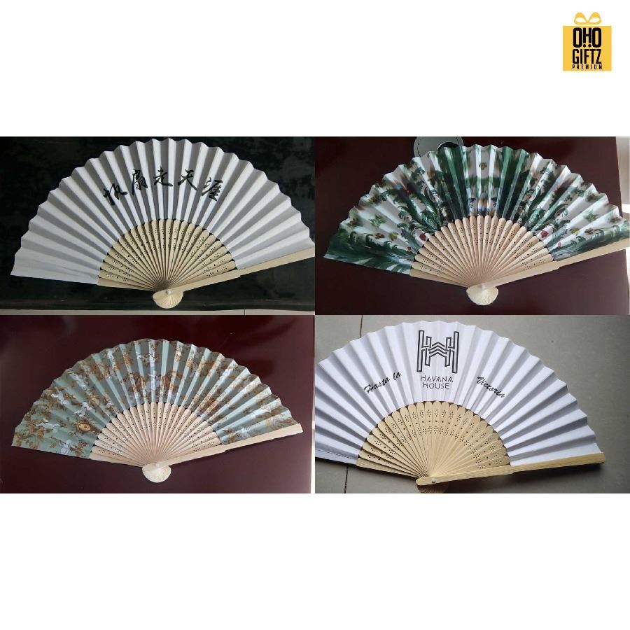 พัดจีนก้านไม้ไผ่ฉลุ พิมพ์ลายไม่จำกัดสี ทำเป็นสินค้าพรีเมี่ยม ของชำร่วย ของที่ระลึกได้