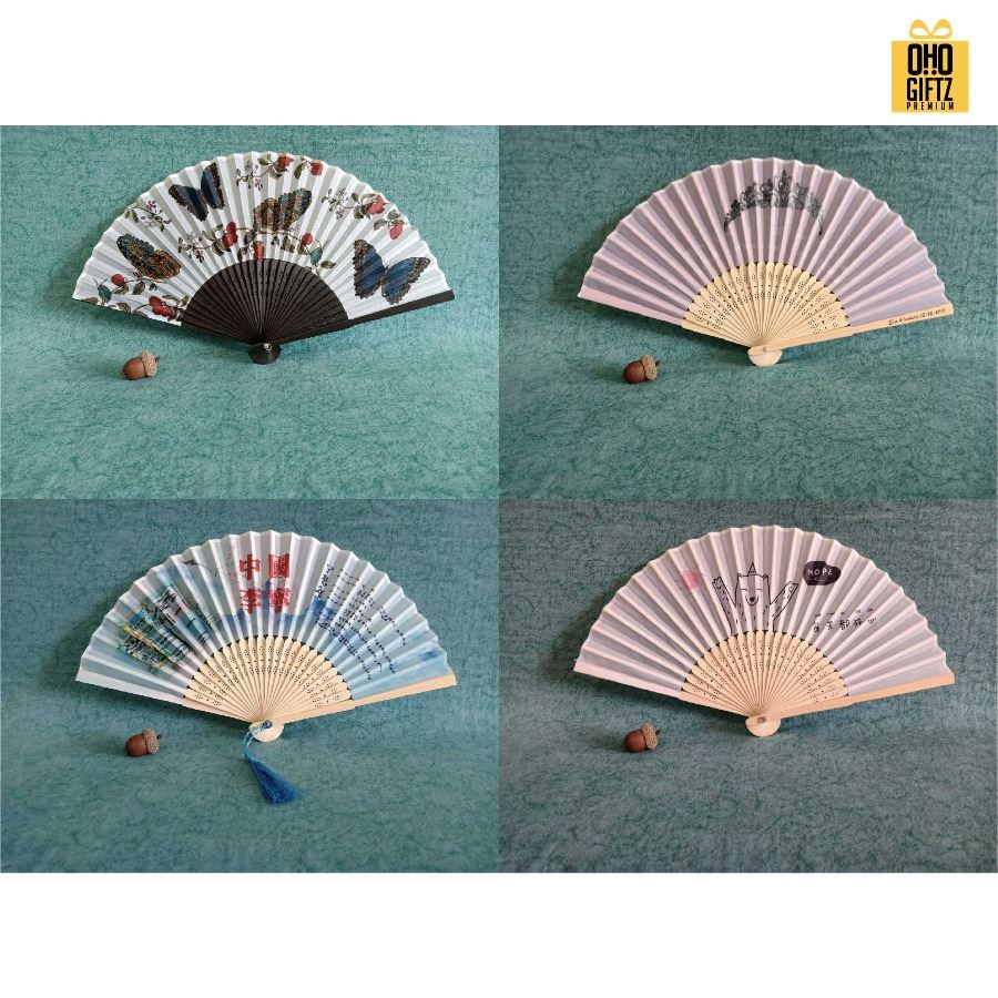 พัดจีนก้านไม้ไผ่ฉลุ พิมพ์ลายไม่จำกัดสี ทำเป็นสินค้าพรีเมี่ยม ของชำร่วย ของที่ระลึกได้