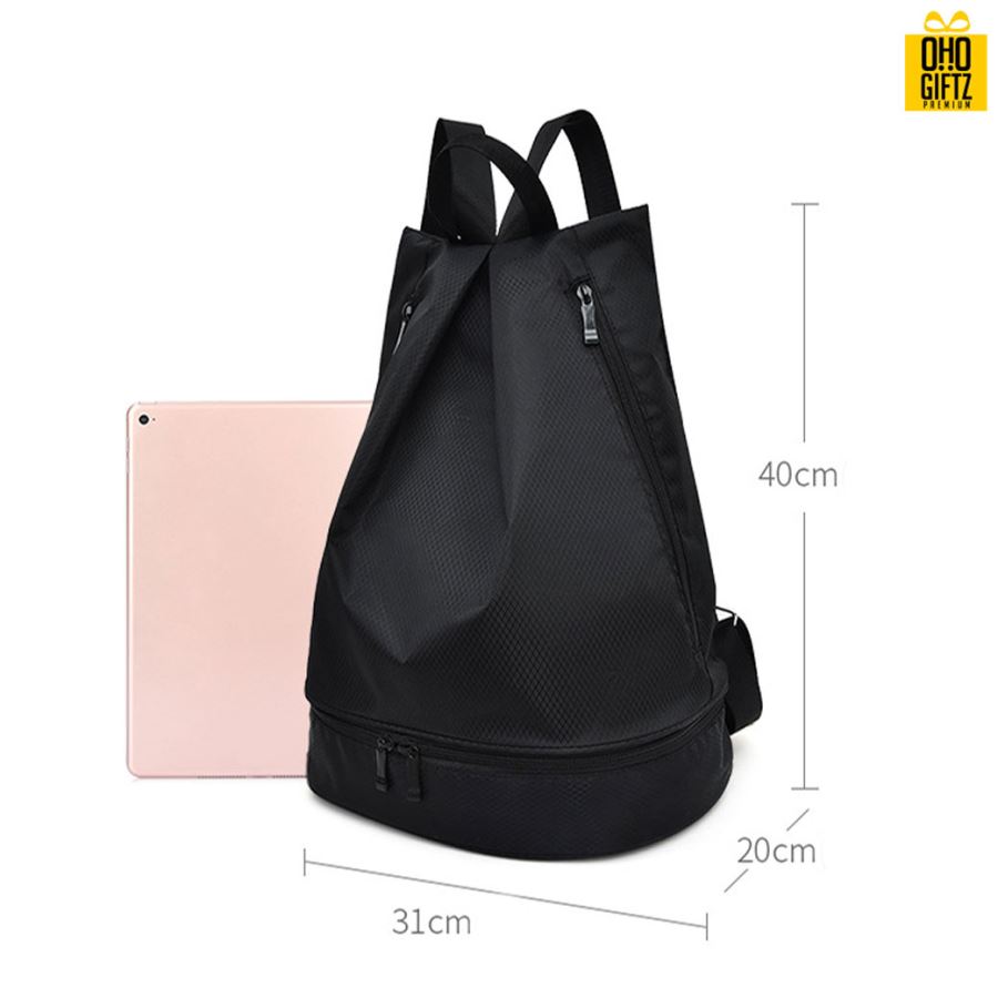 กระเป๋าเป้ผ้ากันน้ำทรงจีบ สกรีนโลโก้ ทำเป็นของพรีเมี่ยม