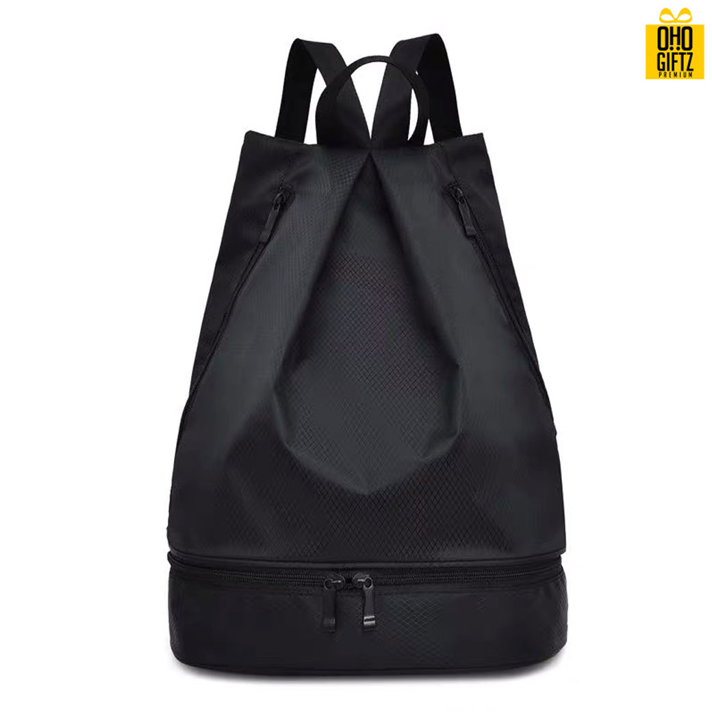 กระเป๋าเป้ผ้ากันน้ำทรงจีบ สกรีนโลโก้ ทำเป็นของพรีเมี่ยม