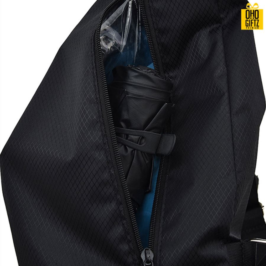 กระเป๋าเป้ผ้ากันน้ำทรงจีบ สกรีนโลโก้ ทำเป็นของพรีเมี่ยม