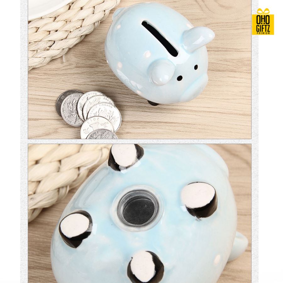 กระปุกออมสินหมู พิมพ์สติกเกอร์ชื่อฟรี  ทำเป็นของพรีเมี่ยม ของชำร่วยงานเเต่งงานได้