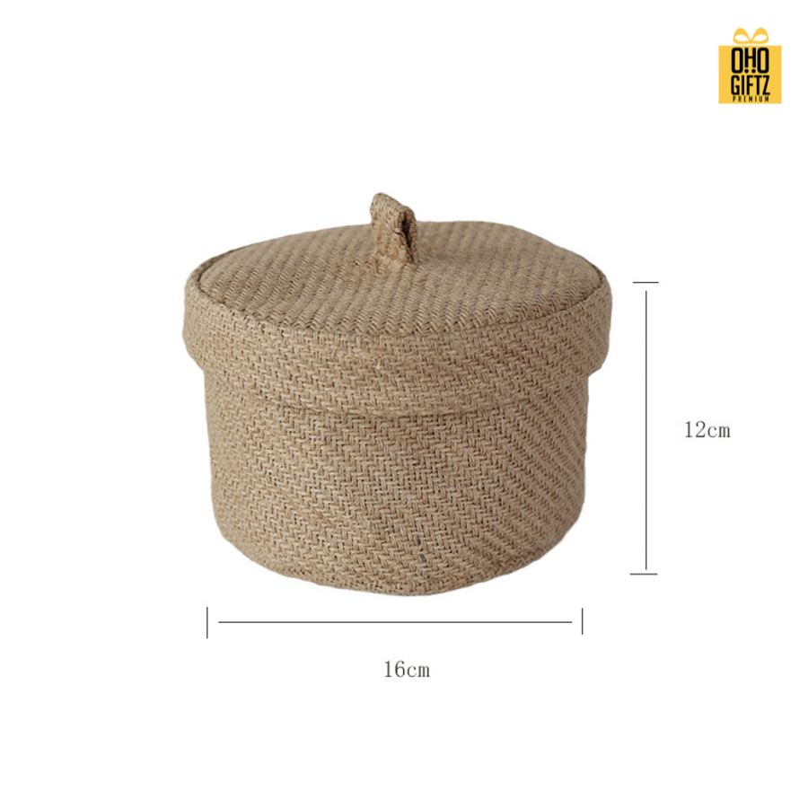 ตะกร้าเก็บเครื่องสำอางผ้ากระสอบ สกรีนโลโก้ ทำเป็นของพรีเมี่ยม 