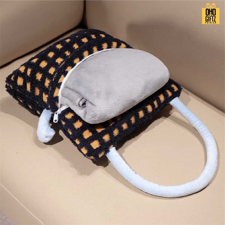 หมอนผ้าห่มตาราง น่ารัก สกรีนโลโก้ ทำเป็นของพรีเมี่ยมได้