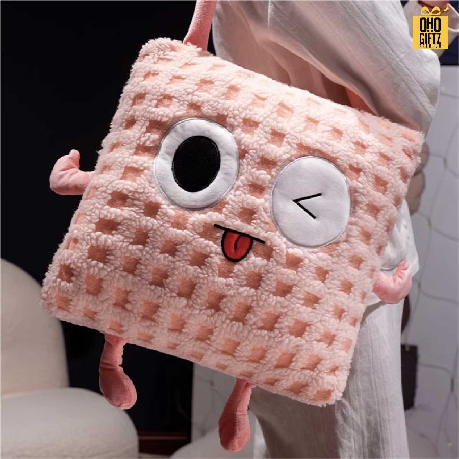 หมอนผ้าห่มตาราง น่ารัก สกรีนโลโก้ ทำเป็นของพรีเมี่ยมได้