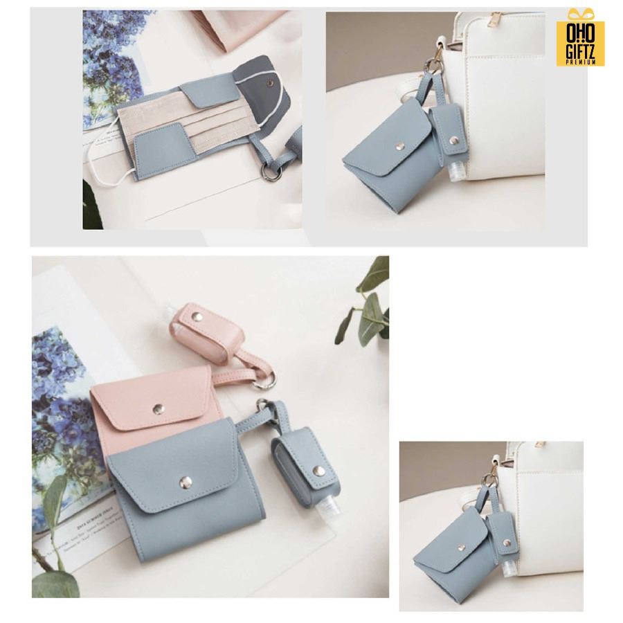 ซองหนัง PU เก็บหน้ากากอนามัยและปลอกขวดเจลแอลกอฮอล์ สกรีนชื่อ สกรีนโลโก้ ทำเป็นของพรีเมี่ยมได้ 